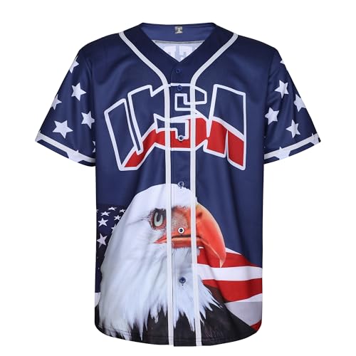 Camiseta de béisbol para hombre USA con diseño de bandera americana, Estatua de la Libertad y águila miniatura 5
