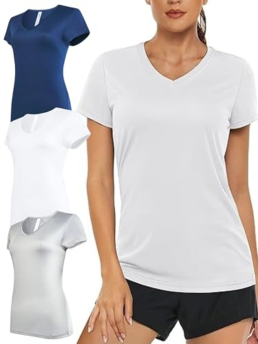 Women's V-Neck Activewear T-Shirts 3 Pack Athletic Womens Short Sleeve Workout Tops Dry Fit Shirt...