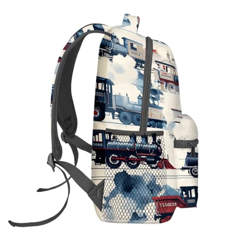 Vintage Steam Train Backpack,Retro Locomotive Polyester Backpacks,Lightweight Double Shoulder Back Pack for Kids Teens,Retro Car Bookbag,School Bag Gifts,Casual Travel Daypack Book Packs3