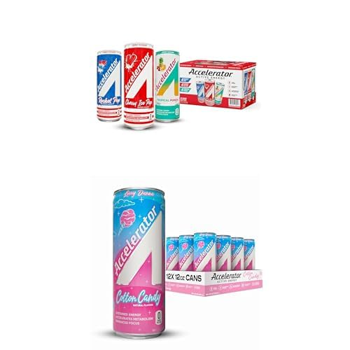 Accelerator Energy Drink, Variety Pack 12oz can (12 pack), Zero Sugar, Sustained Energy from 100% Natural Caffeine (200mg from Green Coffee Bean & Green Tea extract)
