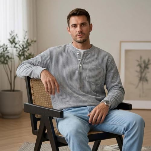 Long Sleeve Henley T Shirts for Men Big and Tall Classic Y2k Shirts Vintage - image 4
