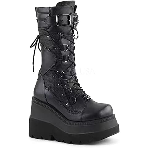 Ritmorro Womens Goth Wedge Platform Over The Knee Boots Chunky High Heel Side Zip Punk Boots Buckle Motorcycle Riding Combat Boots for Womens With Multicolor Sole, Black5, 7 UK Cover