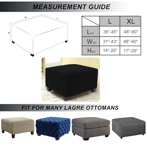 Image of NeColorLife Stretch Ottoman Cover Square Oversized Soft Knitted Jacquard Thick Covers for Large Square Ottoman Storage Stool Furniture Protector Black X-Large
