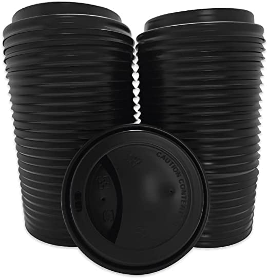 Siptown Hot Paper Cup Lids 200 Count Dome Lids Hot for Beverages, Coffee, Tea | Bulk Quantity for Restaurants & Coffee Shops | Easy Sipping Plastic Lids (12-20oz - Black)