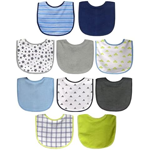Neat Solutions 10 Pack Water Resistant Bib Set Blue/Grey Assorted, 10 Count, 0+ Months Cover