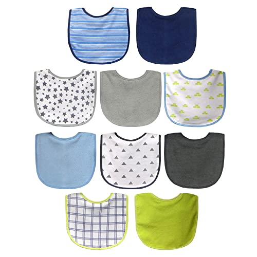 Neat Solutions 10 Pack Water Resistant Bib Set Blue/Grey Assorted, 10 Count, 0+ Months