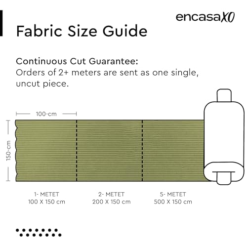 Image of Encasa XO Corduroy Fabric by the Meter, 59 inch Wide Premium 238 GSM Polyester Upholstery & Sewing Material, Soft Ribbed Sage Fabric for Sofa /Cushion Covers, Trousers, Curtains & DIY Crafts