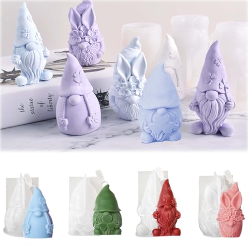 SVOCK Silikonformen Gießformen Wichtel 4 Stück Gießformen Silikon Wichtels Silikonformen Gießform Weihnachten Frühling Ostern Kerzen Selber Machen Set