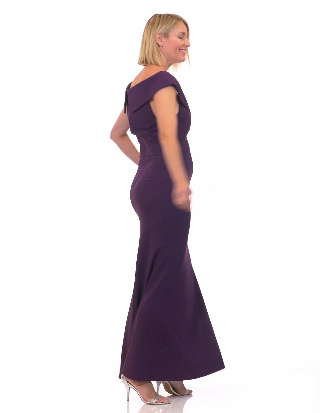 portrait collar formal dress Satin Off the Shoulder Gown with Portrait Collar