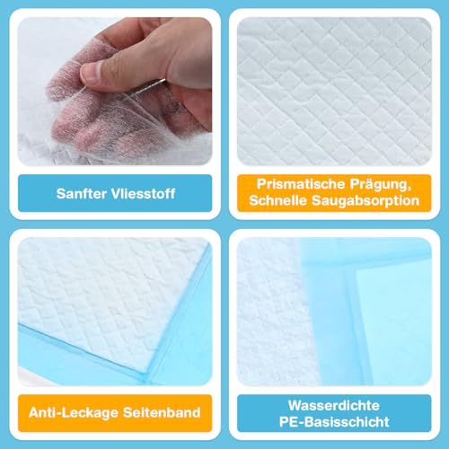 Pawtastic Gear - Welpenunterlagen 90x60 cm, 5-lagige Trainingspads 50 Stück, Auslaufsicher und Strapazierfähig mit Schnell Trocknender Oberfläche, PIPI Matten für Hunde, Blau-Weiß