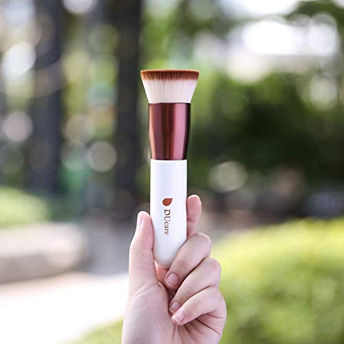 Ducare 2Pcs Flat Top Kabuki Foundation Brush, Synthetic Professional Makeup Brushes Liquid Blending Mineral Powder Buffing Stippling Makeup Tools, Rose Golden/White #TOP4