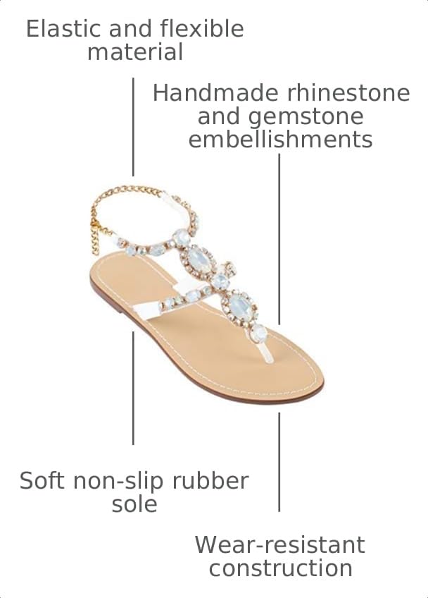 Image of ZhuLinFeng Women'S Rhinestone Gladiator Sandals Flat Wedding Sandals Gem Pearl Sparkling Bridal Bridesmaid Sandals Blue Bohemian Sandals
