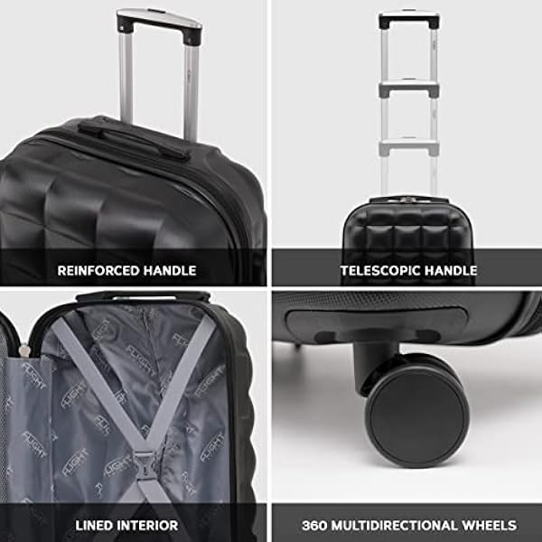 Flight Knight Set Di 2 Valigia A Mano Grande 56x45x25 Cm Easyjet E British Airways - Approvata E Testata - 2 Ruote - Valigia Da Cabina In Tessuto Ultraleggera E Resistente