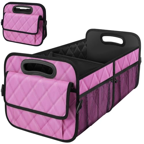 Image of Deosk Car Trunk Organizer for SUV, Car Organizers and Storage with Reinforced Handles, Car Accessories for Women /Men 70L Waterproof Polyester Trunk Organizer(Large, Pink)