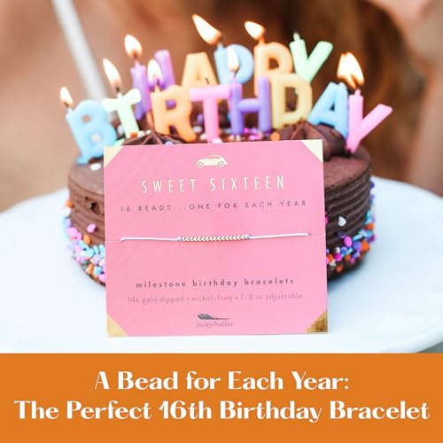 Lucky Feather Sweet 16 Gifts for Girls; 16th Birthday Bracelet Gift Idea for 16 Year Old Girls Available in 14K Gold, Rose Gold, or Silver Dipped Beads on Adjustable Cord | 16th birthday gifts for girls3