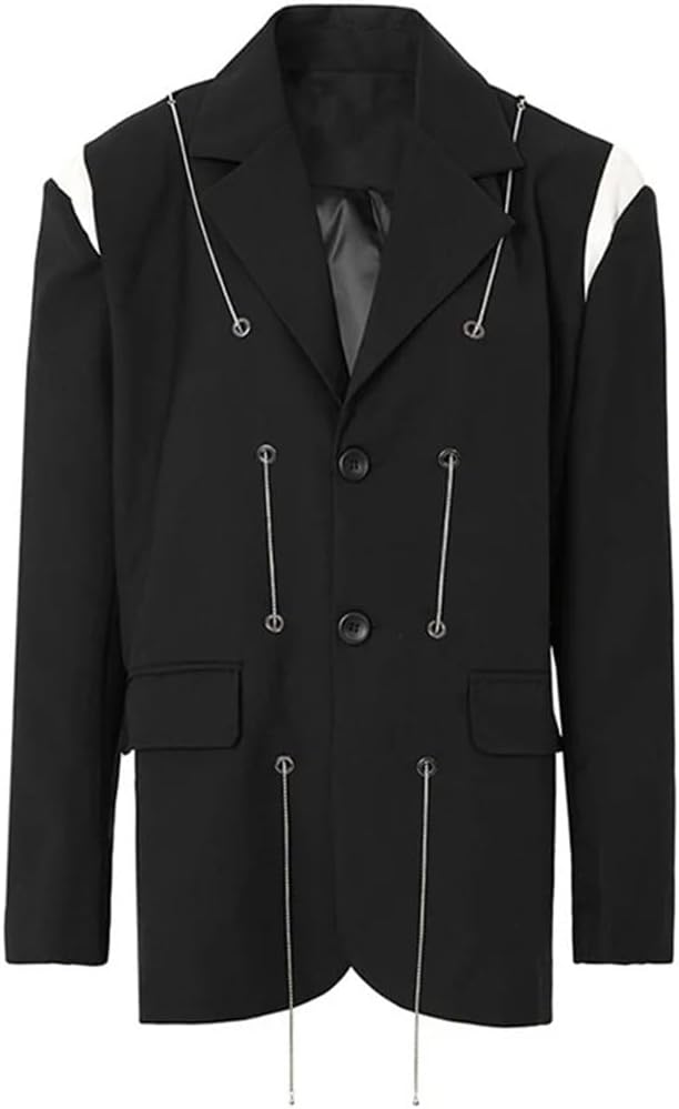 [Sweejim] 女性カラーブロックメタル巾着ブレザーファッションラペル長袖ルーズフィットジャケット