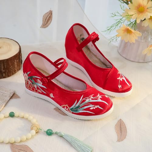 Chaussures de cheongsam à fleurs brodées main et talons compensés - 2