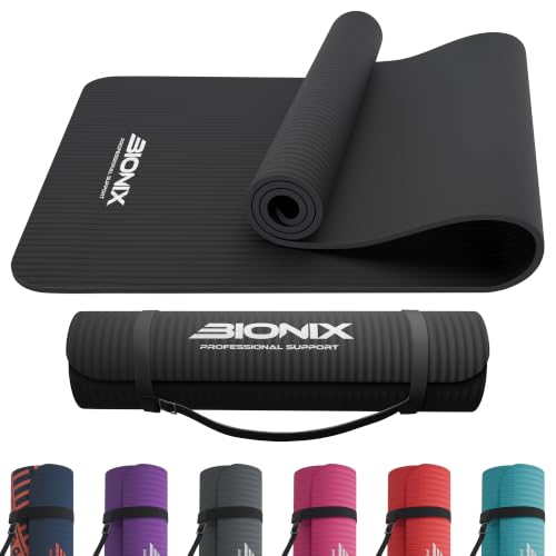 Bionix Exercise Yoga Mat with Carry Handle Strap - Extra Thick NBR Yoga Mats for Women and Men - 180cm x 60cm Durable Non Slip Mat - Gym Mats for Home Camping Pilates and Workout