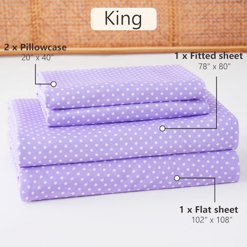 Image of MCO 4Pieces Polka Dot Sheets Set, Breathable King Sheet Set with 16 inch Deep Pocket, Modern & Luxury, Brushed Microfiber Bedding Set(King, Polkadot Purple)
