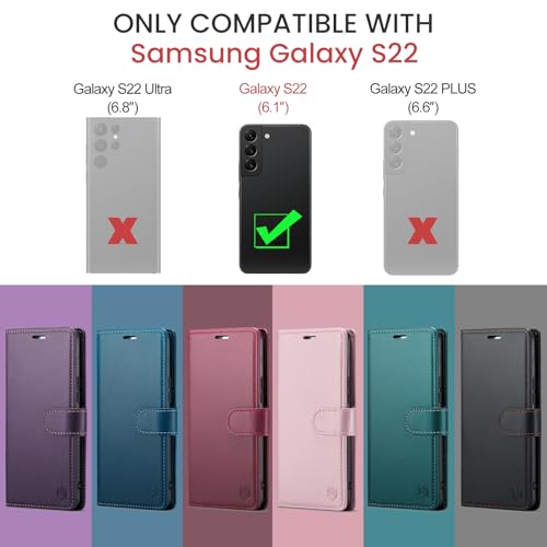 FLIPALM for Samsung Galaxy S22 Wallet Case with RFID Blocking Credit Card Holder, PU Leather Folio Flip Kickstand Protective Shockproof Cover for Women Men (Purple)