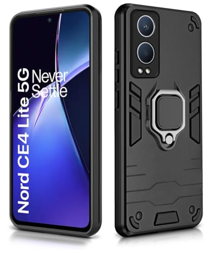 Image of WOW IMAGINE Shock Proof Back Case Mobile Cover for 1+ OnePlus Nord CE 4 Lite 5G | Back Cover Case (Tough Armor | Hybrid PC + TPU | Ring Holder & in-Built Kickstand | Black)