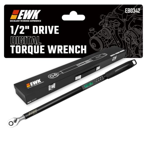 Image of EWK 1 /2 inch Drive Digital Torque Wrench 12.5-250 ft-lbs (17-340 Nm), High-Precision and Easy-to-Read, ±1.5% Accuracy for Car, Truck, Motorcycle & DIY Repairs | ISO 6789, ±1.5% clockwise / ±2.5% counterclockwise, LCD Display, LED Buzzer Vibration Alert, 30 Memory Values