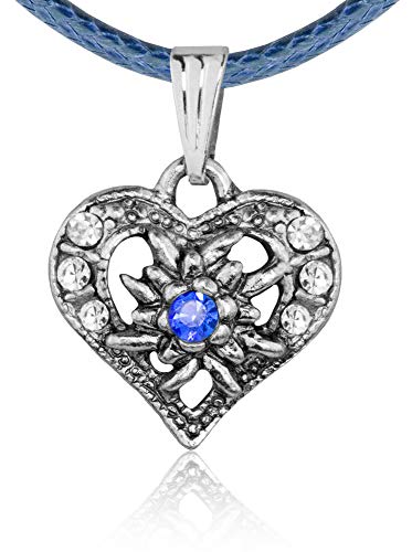 Preisvergleich Produktbild Kinder Trachten Halskette Sira mit Edelweiß Herz - Dunkelblau - Zauberhafter Schmuck für Mädchen zu Dirndl und Kleidern