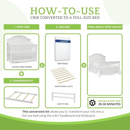 Image of Full-Size Conversion Kit Bed Rails for Dolce Babi Convertible Cribs - Solid Wood Rail - Toddler and Adult Rail for Full-Size Beds - Essential Nursery & Baby Furniture (White)