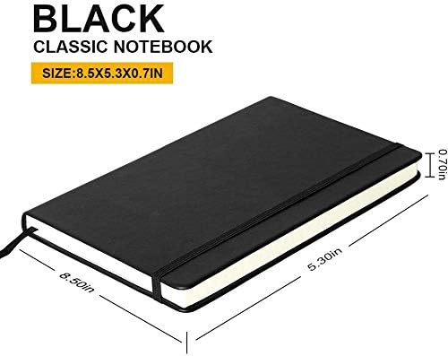 ZZTX Classic Notebooks 8.5" x 5.3" Diary Faux Leather Ruled Pages Hardcover Writing Notebook with Pocket Gift Black Lined 2 Pack