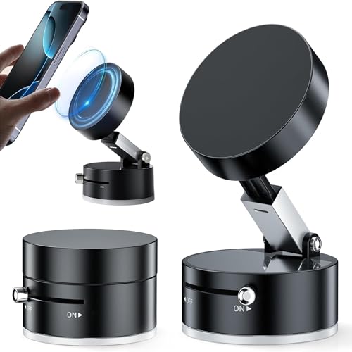 Image of GadgetBite 360 Vacuum Magnetic Phone Holder Hands Free, Foldable Suction Mount, Strong Grip for Mirror, Shower, Gym, Car, Kitchen and Universal Magnetic Phone Stand - Black