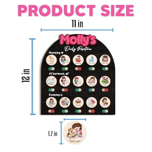 Image of Personalized Wooden Chore Chart for Kids, Daily Routine Chart for Toddlers, Visual Schedule for Kids Age 3-5, Morning Bedtime Routine for Girls (08)