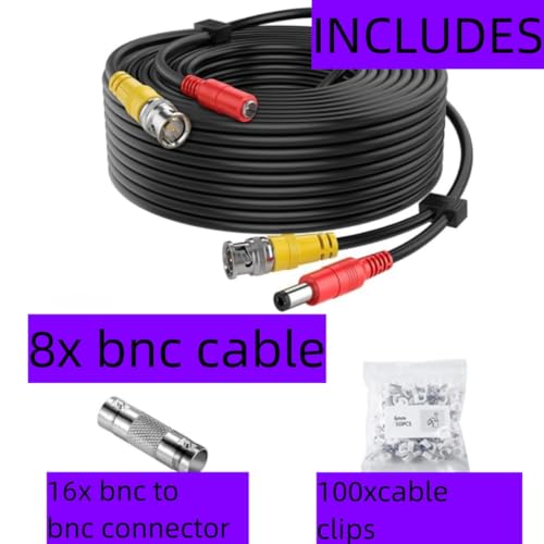 5iktery 8 Pack 15M/50ft Video Power Cables BNC Cables Surveillance Camera Cables for CCTV Security DVR System, Free 16x BNC Connectors and 100pcs Cable Clips - Thumbnail 3