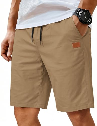 Image of COOFANDY Mens Casual Shorts Cotton Elastic Waist Drawstring Shorts Lightweight Summer Beach Shorts