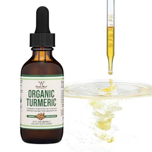 Turmeric Curcumin with Black Pepper Drops - Organic Turmeric Supplement Drops 1,180mg - 2FL OZ, 60 Servings (with Black Pepper Seed, Ginger, Rosemary, and Sage) for Joint Support by Double Wood