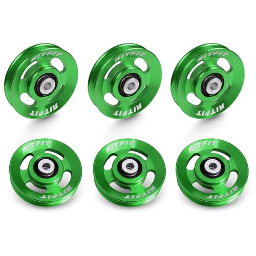RitFit 90mm Green Aluminum Pulley Wheels with Dual-Sealed Bearings,6-Pack