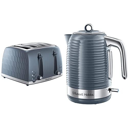 Russell Hobbs 26073 4 Slice Toaster - Contemporary Honeycomb Design with Extra Wide Slots and High Lift Feature, Grey & 24363 Inspire Electric Kettle,Grey, 3000 W