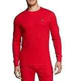 Tommy Hilfiger Mens Thermal Long Sleeve Crew Neck Shirt Pajama Top, Red, Small US