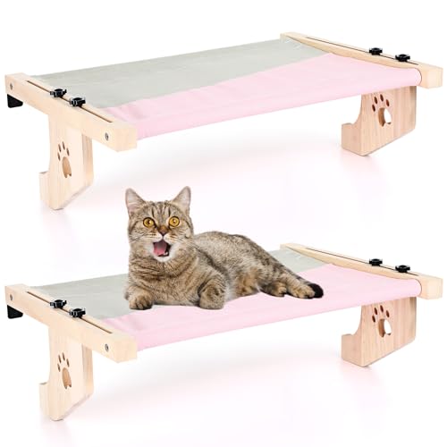 Suzile 2 Set Cat Window Sill Perch Sturdy Cat Window Hammock Seat with Wood and Metal Frame Adjustable Cat Bed with Removable Mats Thickened Kitty Bed for Windowsill, Drawer and Cabinet, up to 33 Lbs