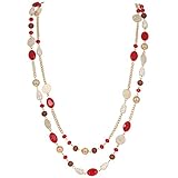 Bocar Long Necklaces for Women Trendy, Boho Layered Crystal Beaded Collar Necklaces for Women, Fashion Statement Necklaces Jewelry (NK-10084-Red)