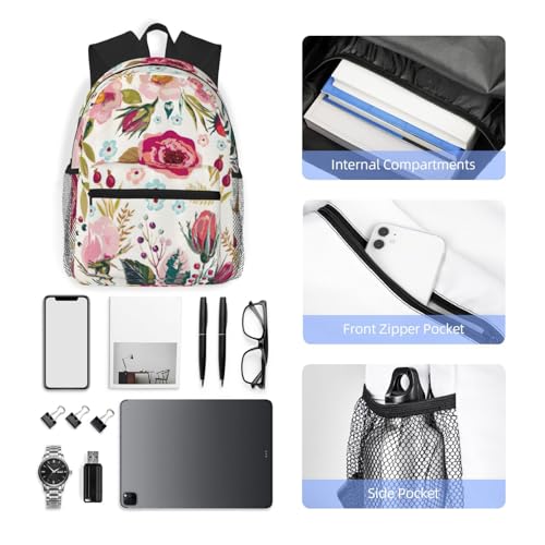 BREAUX Flower Leaf Print Lightweight And Comfortable Duffel Bag, Casual Daypack, Multipurpose Backpack 6