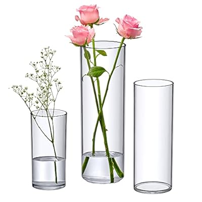 Amazing Abby - Viola Magra - Acrylic Cylinder Vases (3-Piece Set), Plastic Cylindrical Flower Vases for Wedding Centerpieces, Home Decorations, Office Ornaments, Shatter-Proof, 6" + 9" + 12" (H)
