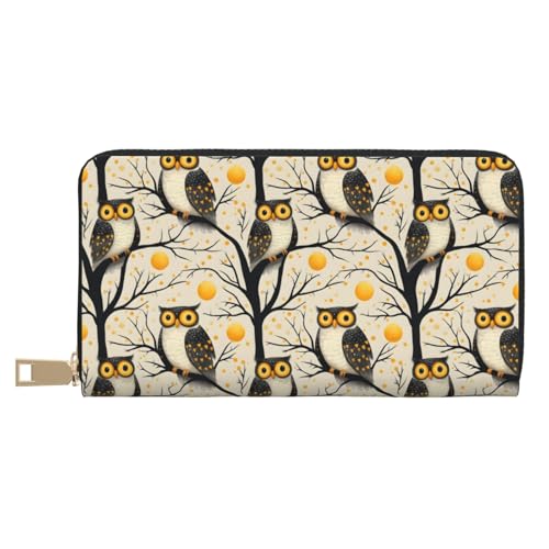 Vintage Owl Tree Pattern Print Wallet Women Men, Long PU Leather Wallets for Women, Cute Womens Travel Wallet Purse Pouch with Zipper Pocket