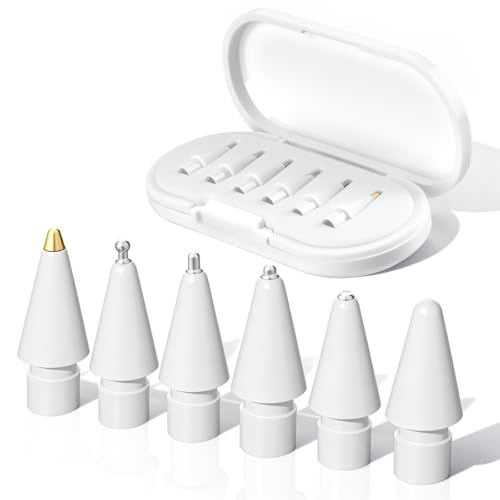 Image of 2026 Upgraded 6 Pack Apple Pencil Tips Replacement Accessories for Apple Pencil Pro /1st Gen /2nd Gen /USB-C, Apple Pen Writing Tips, Metal Drawing Tips (White)