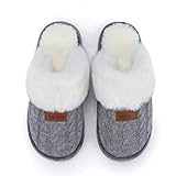 NineCiFun Women's Comfy Scuff Slippers Faux Fur House Slippers Fuzzy Home Shoes with Non-Slip Sole Grey 40-41
