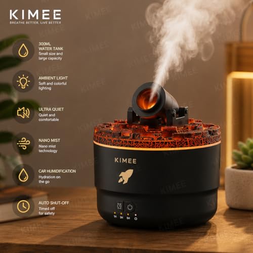Image of KIMEE LED Cannon Aroma Diffuser & Humidifier, Desktop Cool Mist Maker with Color LED Lights, 2 Mist Spray Modes - Perfect for Bedroom, Office & Aromatherapy