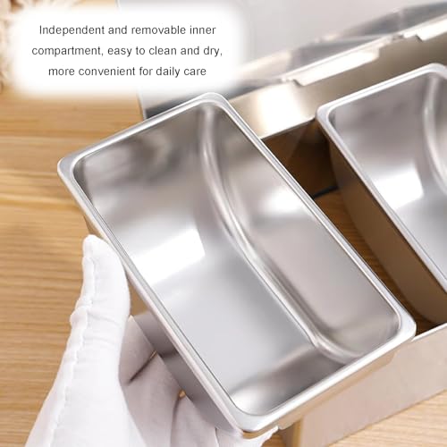 Juego de especias de acero inoxidable con recipientes y tapas, dispensador de condimentos para especias, salsas, mermeladas e ingredientes, 57 x 18,5 x 14,5 cm