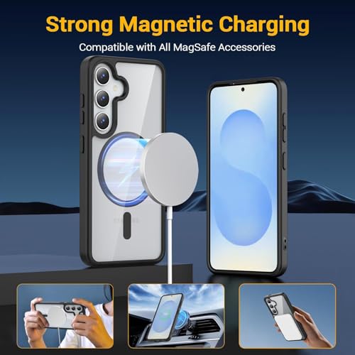 Image of Back Cover Case for Samsung Galaxy S25 Ultra | Back Cover with Mag-Safe | Transparent & Black Mobile Phone Back Cover for Samsung Galaxy S 25 Ultra / S25 Ultra | Anti Yellow TPU Back Cover