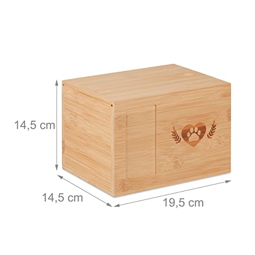Relaxdays Tierurne Bambus, Haustier Urne für Hunde & Katzen, mit Foto, Hundeurne, HxBxT: 14,5 x 19,5 x 14,5 cm, Natur