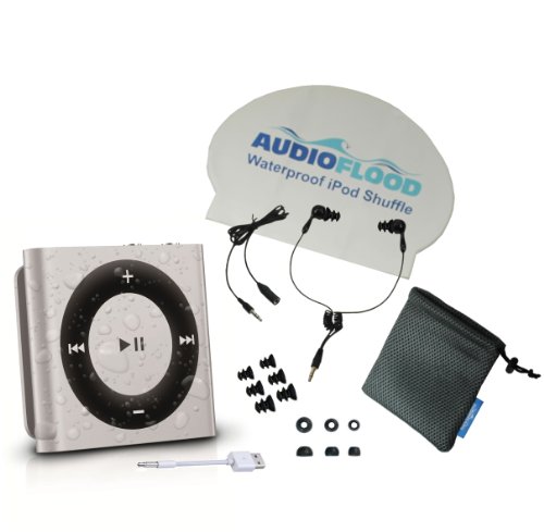 AudioFlood Waterproof Apple iPod Shuffle with True Short Cord Headphones - Silver …