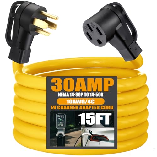 Tellegloww 15FT NEMA 14-30P to 14-50R EV Charger Adapter Cord 30 Amp 4 Prong Dryer to 50 Amp EV for Level 2 Charging Only for 4 Prong New Dryer Outlet STW 10 AWG/4C ETL Listed